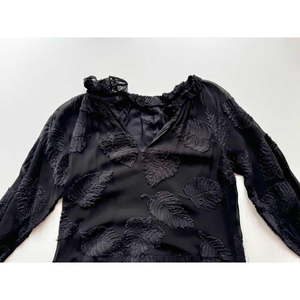 Aritzia WILFRED Dufour Black Sheer Leaf Jacquard Midi Peasant Dress, Size S - Picture 6 of 16